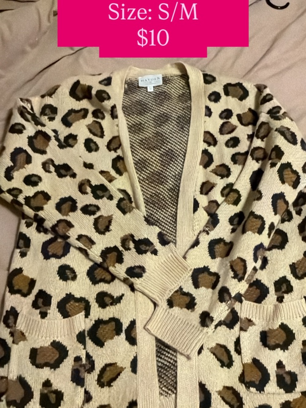 Brayden Studio Beige Leopard Print Open Cardigan
